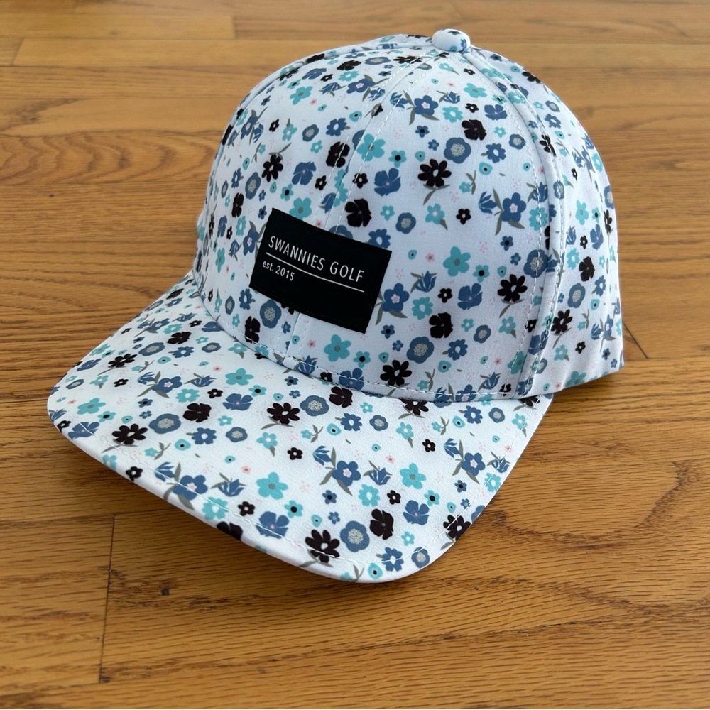 SWANNIES Golf Hat Cap White Blue Floral Adjustable SnapBack NEW